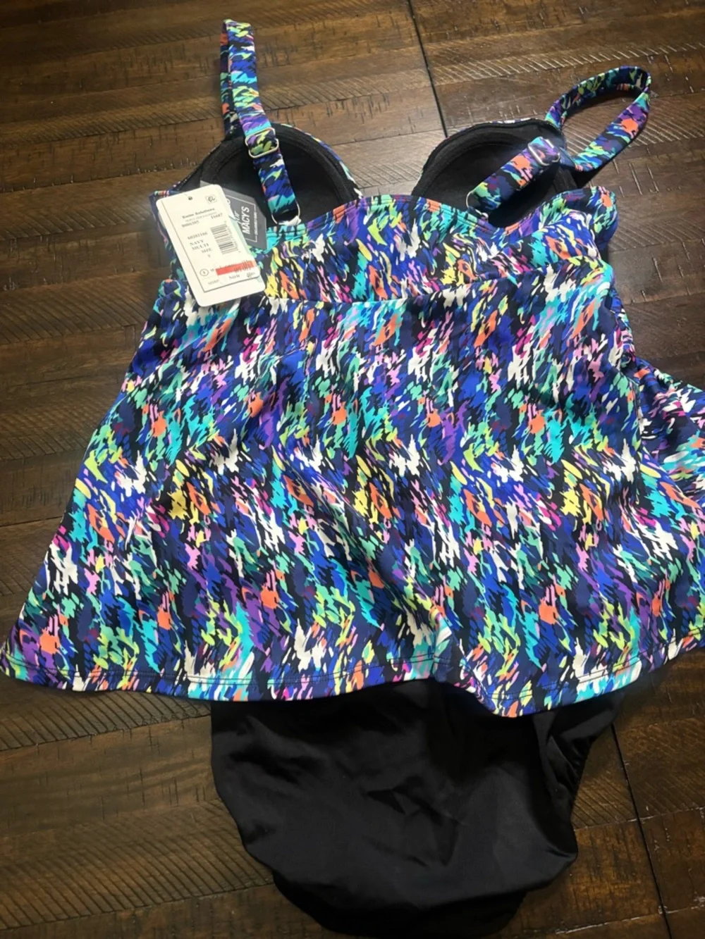 Swim Solutions Multicolor Ruffle Tankini with Black Bottoms Size 8 
#00016 - Picture 8 of 10